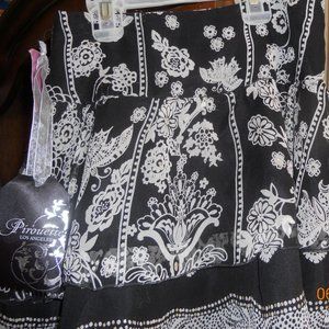 PIROUETTE Black Floral GREY Lined Acetate HOLIDAY silk blend ruffled skirt 10